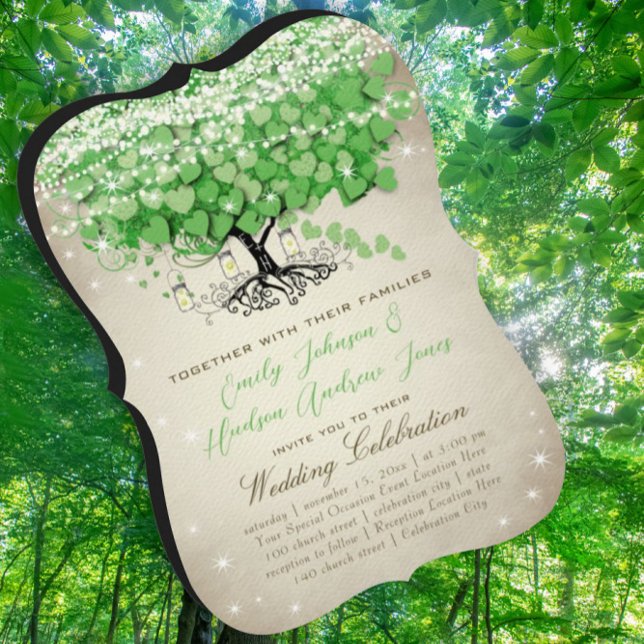 Rustic Green Mason Jar Heart Leaf Tree Wedding Einladung (Von Creator hochgeladen)