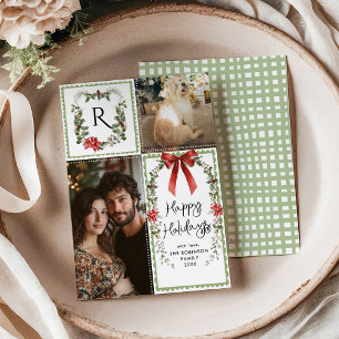 Rustic Green Monogram Bow Frohe Weihnachten 2 Foto