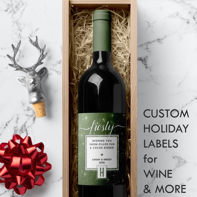 Rustic Green Monogram FROSTY ❄️ Snowy Vibe Weinetikett (Rustic Green Monogram FROSTY ❄️ Snowy Vibe Wine Label
)