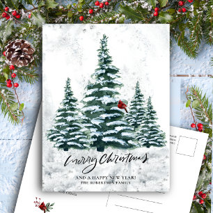 Rustic Green Pine Elegantes Skript MERRY CHRISTMAS Feiertagspostkarte