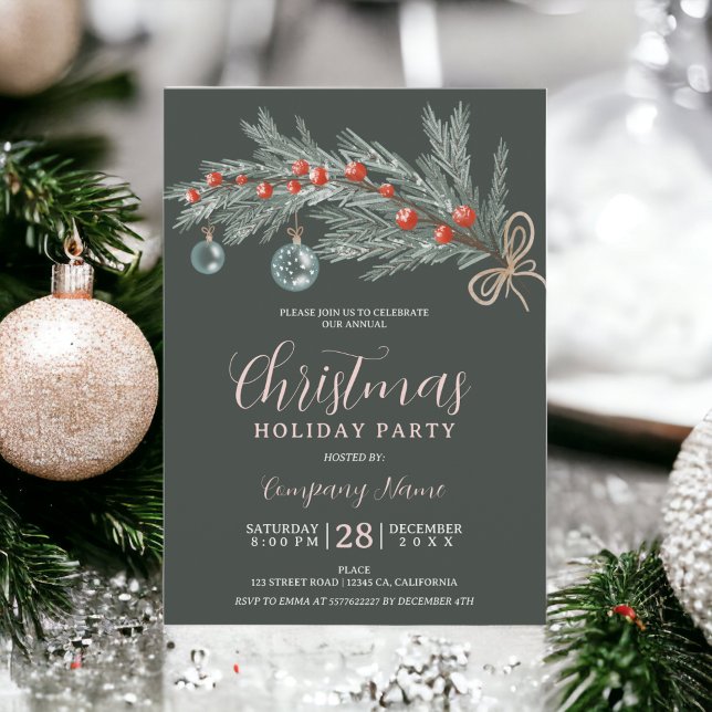 Rustic green pine red Christmas company corporate Einladung (Rustic green pine red Christmas company corporate Invitation)