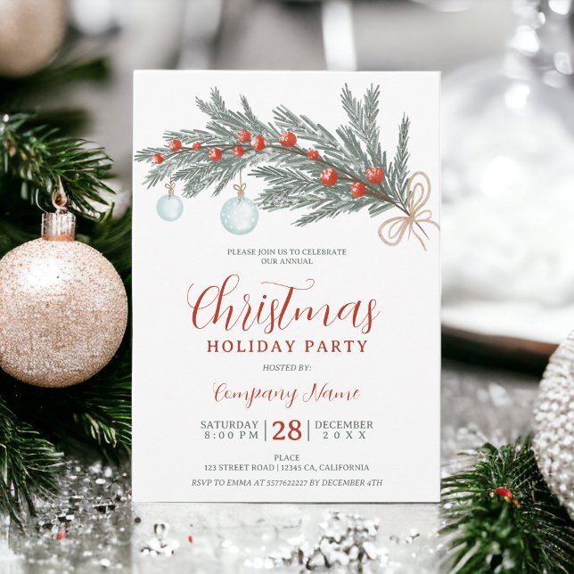 Rustic green pine red Christmas company corporate Einladung (Rustic green pine red Christmas company corporate Invitation)