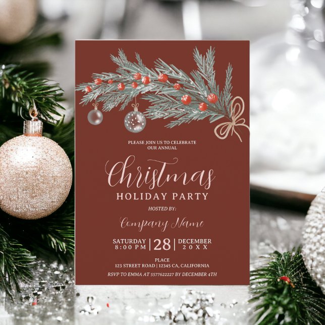 Rustic green pine red Christmas company corporate Einladung (Rustic green pine red Christmas company corporate Invitation)