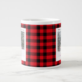 Rustic Green Red Plaid Monogram 2 Photo Christmas Jumbo-Tasse