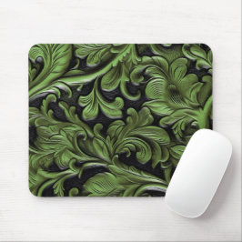 Rustic green tooled leather mousepad