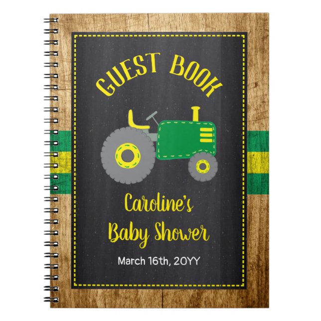 Rustic Green Tractor Babyshower Guest Book Notizblock (Vorderseite)