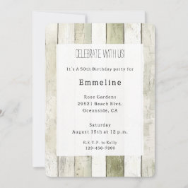 Rustic Green White Faux Wood Birthday Einladung