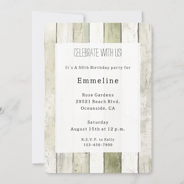 Rustic Green White Faux Wood Birthday Einladung (Vorderseite)