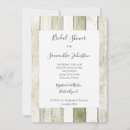 Rustic Green White Faux Wood Bridal Shower Einladung