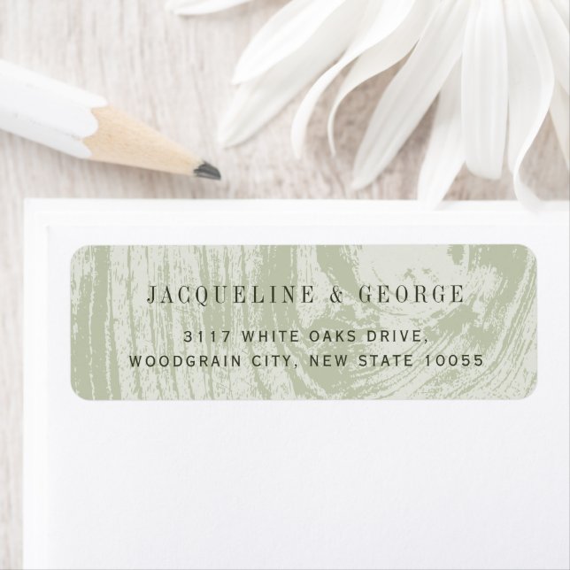 Rustic Green Wood Grain Spring Wedding Address (Insitu)