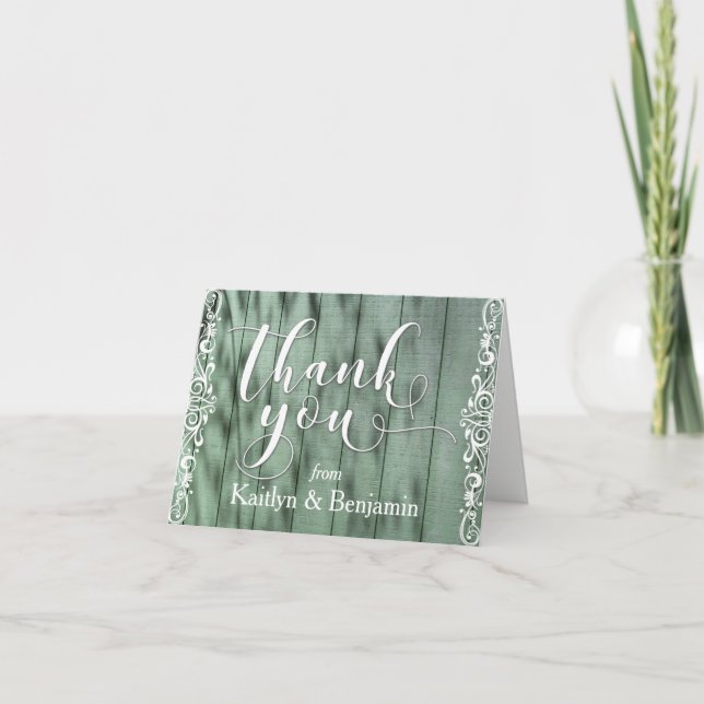 Rustic Green Wood White Scrollwork Danke 1 (Vorderseite)