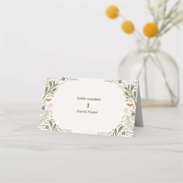 Rustic Green Woodland Fern Wedding Platzkarte (Vorderseite)