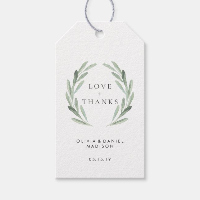 Rustic Green Wreath Elegant Wedding Vielen Dank Geschenkanhänger (Vorderseite)