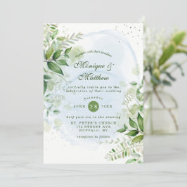 Rustic Greenery Dusty Blue Airy Hochzeitseinladung Einladung