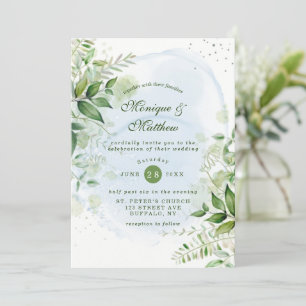 Rustic Greenery Dusty Blue Airy Hochzeitseinladung Einladung