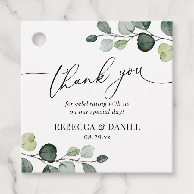 Rustic Greenery Eucalyptus Vielen Dank Geschenkanhänger (Vorderseite)