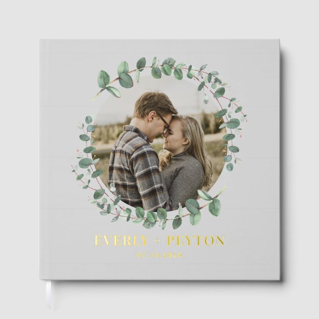 Rustic Greenery Foil Wedding Gästebuch (Vorderseite)