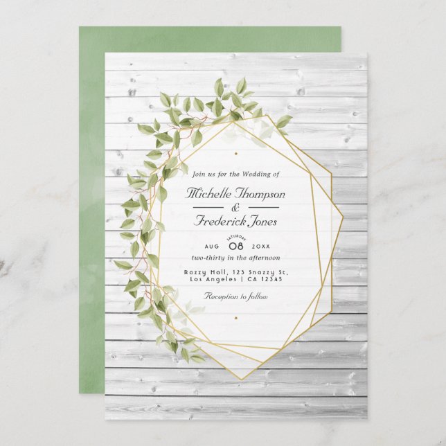 Rustic Greenery Geometric QR Code UAWG Wedding Einladung (Vorne/Hinten)