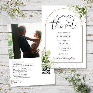 Rustic Greenery Gold Arch Foto QR Code Wedding Save The Date