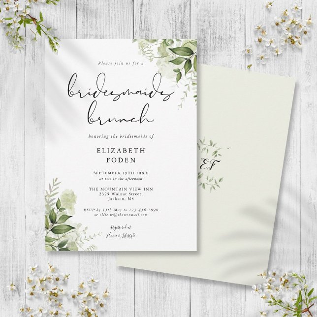 Rustic Greenery Monogram Bridesmaids Brunch Einladung (Rustic Greenery Monogram Bridesmaids Brunch Invitation)
