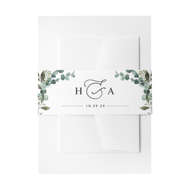 Rustic Greenery Monogram Wedding Einladungsbanderole (Vorderseite Beispiel)