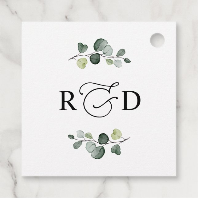 Rustic Greenery Monogram Wedding Vielen Dank Geschenkanhänger (Rückseite)