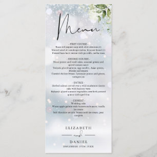 Rustic Greenery Monogram Winter Wedding Dinner Menükarte