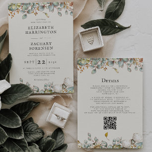Rustic Greenery QR Code Hochzeit Einladung