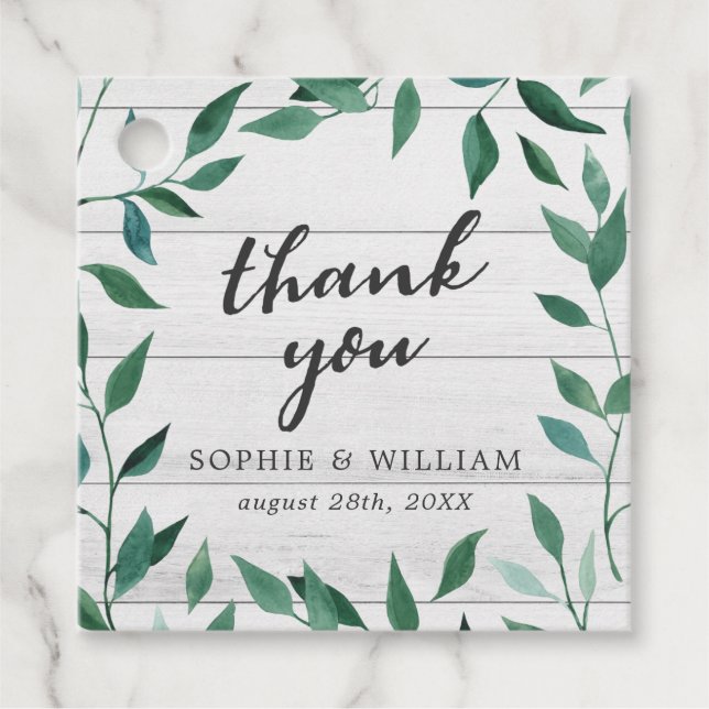 Rustic Greenery Vielen Dank Geschenkanhänger (Vorderseite)