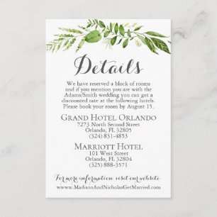 Rustic Greenery Wedding Details Card Fügt Leaf ein Begleitkarte