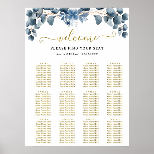 Rustic Greenery Wedding Table Plan Poster (Vorne)