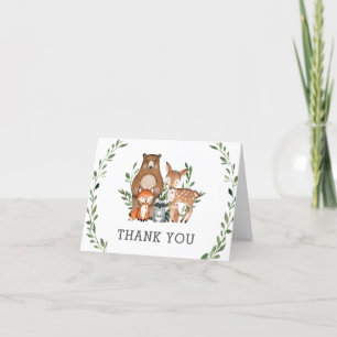 Rustic Greenery Woodland Animals Baby Shower Dankeskarte