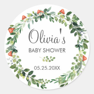 Rustic Greenery Wreath Baby Shower Vielen Dank für Runder Aufkleber