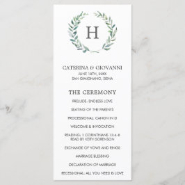 Rustic Greenery Wreath Monogram Elegant Wedding Programm