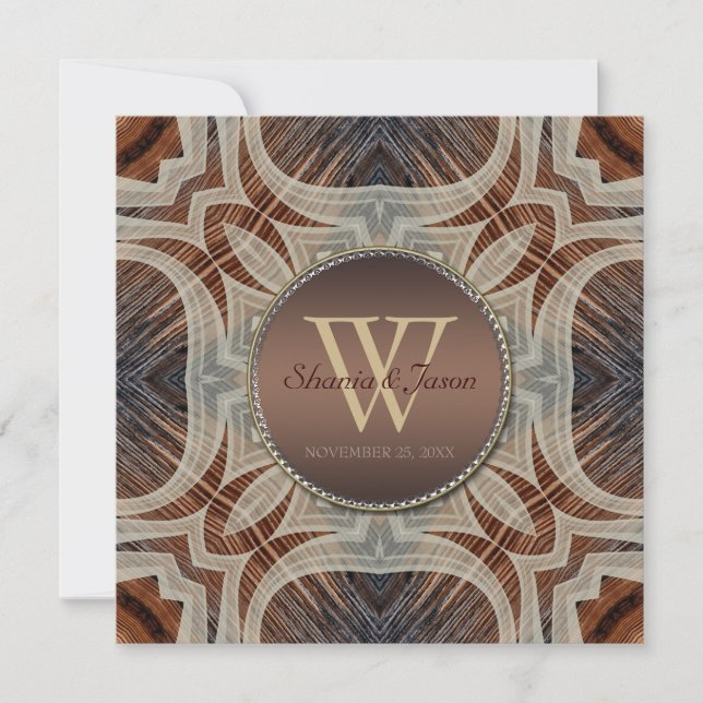 Rustic Grooves Monogram Wedding Einladung (Vorderseite)