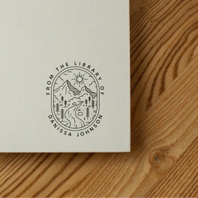 Rustic Hand Drawn Mountains Hikers Ex Libris Gummistempel (Von Creator hochgeladen)