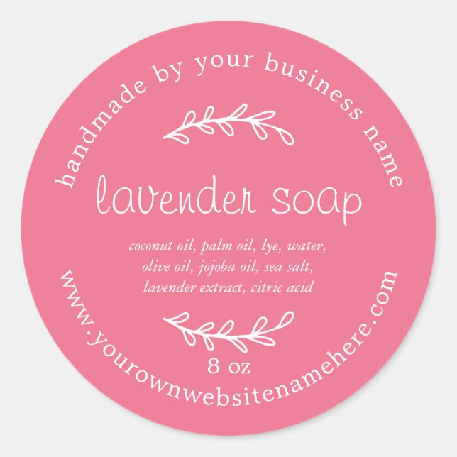 Rustic Handmade Lavender Soap Lemonade Pink Runder Aufkleber (Vorderseite)