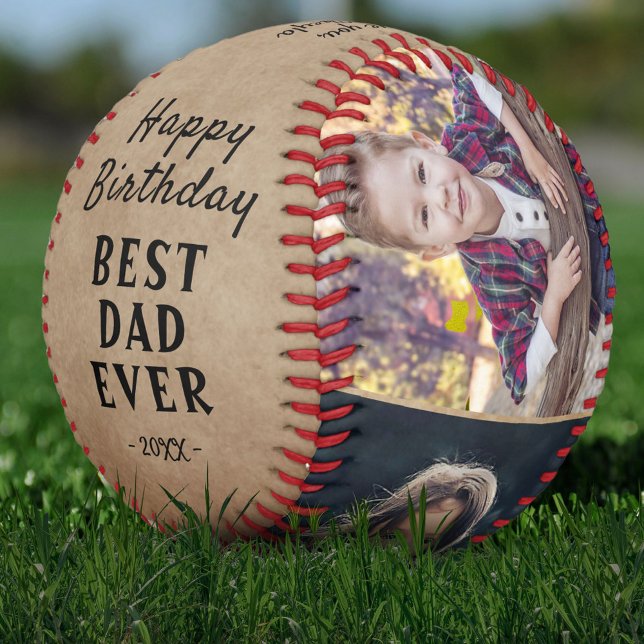 Rustic Happy Birthday Best Vater 3 Foto Collage Baseball (Von Creator hochgeladen)