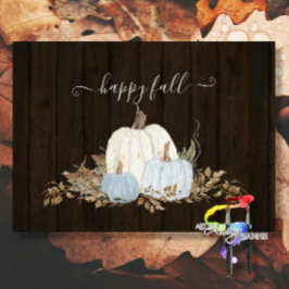 Rustic Happy Fall Script Dusty Blue White Pumpkins Seidenpapier