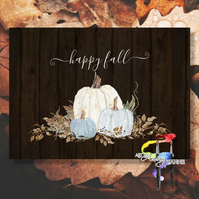 Rustic Happy Fall Script Dusty Blue White Pumpkins Seidenpapier (Von Creator hochgeladen)