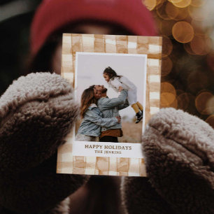 Rustic Happy Holiday Gingham Kariert Foto Card Einladung