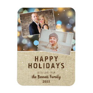 Rustic Happy Holidays Bokeh 2 Foto Collage Magnet