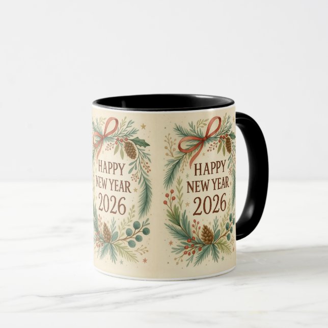 rustic happy new year 2026 coffee mug tasse (VorderseiteRechts)