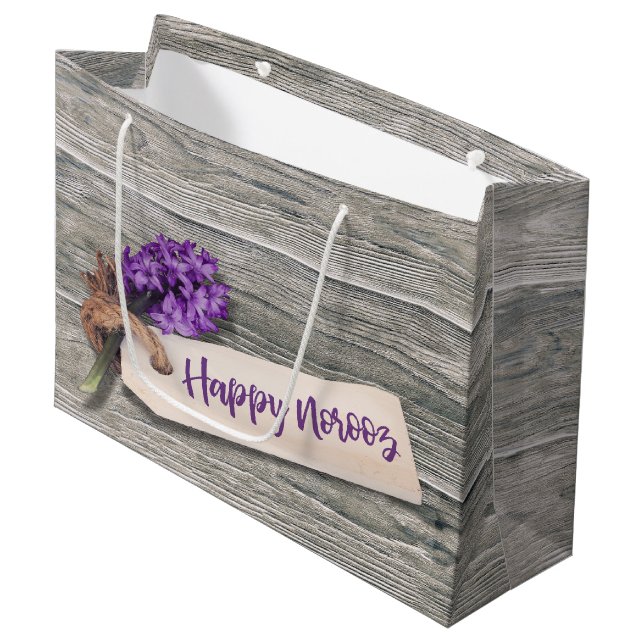 Rustic Happy Noroz Hyacinth - Große Geschenktasche Große Geschenktüte (Vorderseite Schrägansicht)