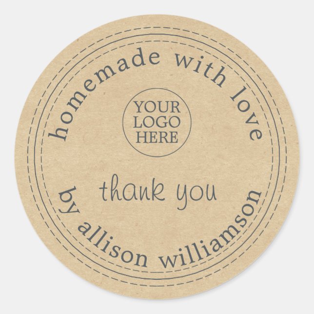 Rustic hausgemachte Ihr Logo danke Kraft Paper Cl Runder Aufkleber (Vorderseite)