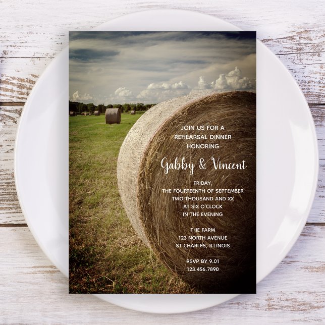Rustic Hay Bales Ranch Hochzeit Probe Dinner Einladung (Von Creator hochgeladen)
