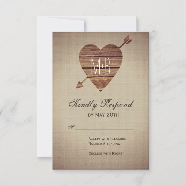 Rustic Heart Arrow Country Wedding RSVP Cards Karte (Vorderseite)