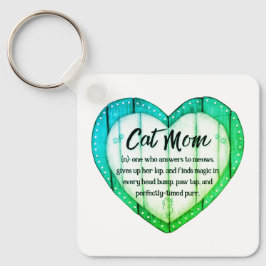 Rustic Heart Cat Mom Greenleaf Metal Keychain Schlüsselanhänger