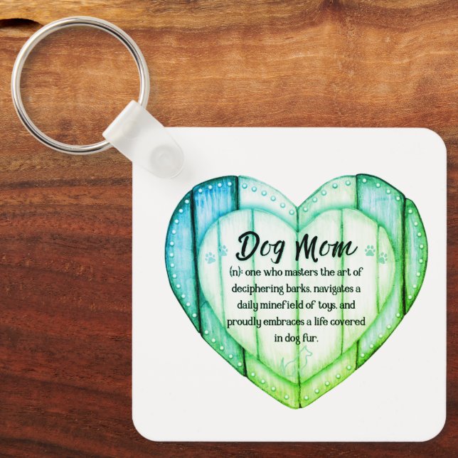 Rustic Heart Dog Mom Greenleaf Metal Keychain Schlüsselanhänger (Vorderseite)