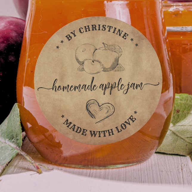 Rustic Heart Handmade mit Liebe Apfel-Marmelade Et Runder Aufkleber (Von Creator hochgeladen)